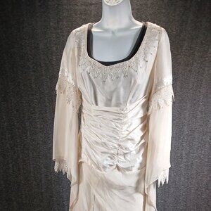 Hand Made - Ethereal Ivory Chiffon Dress with Lace Embroidery & Ruched Bodice
